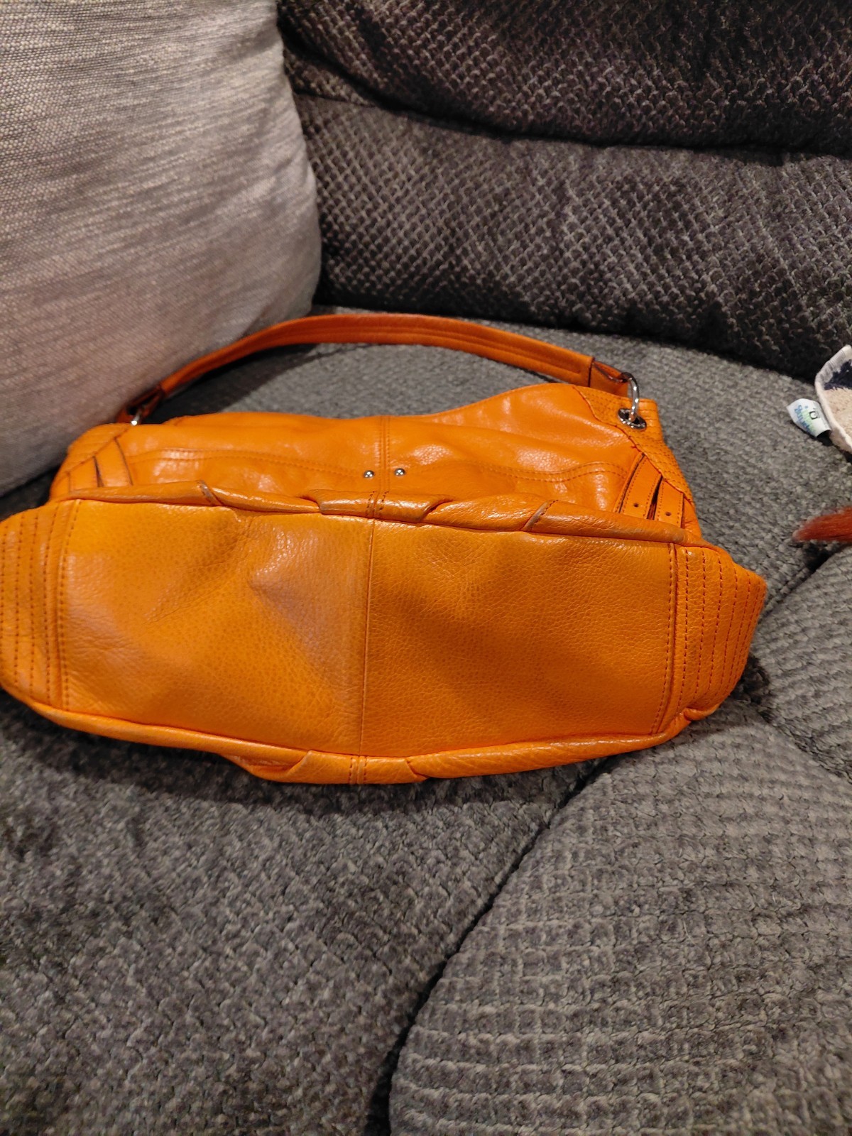B MAKOWSKY citrus Orange Leather Hobo Bag EUC