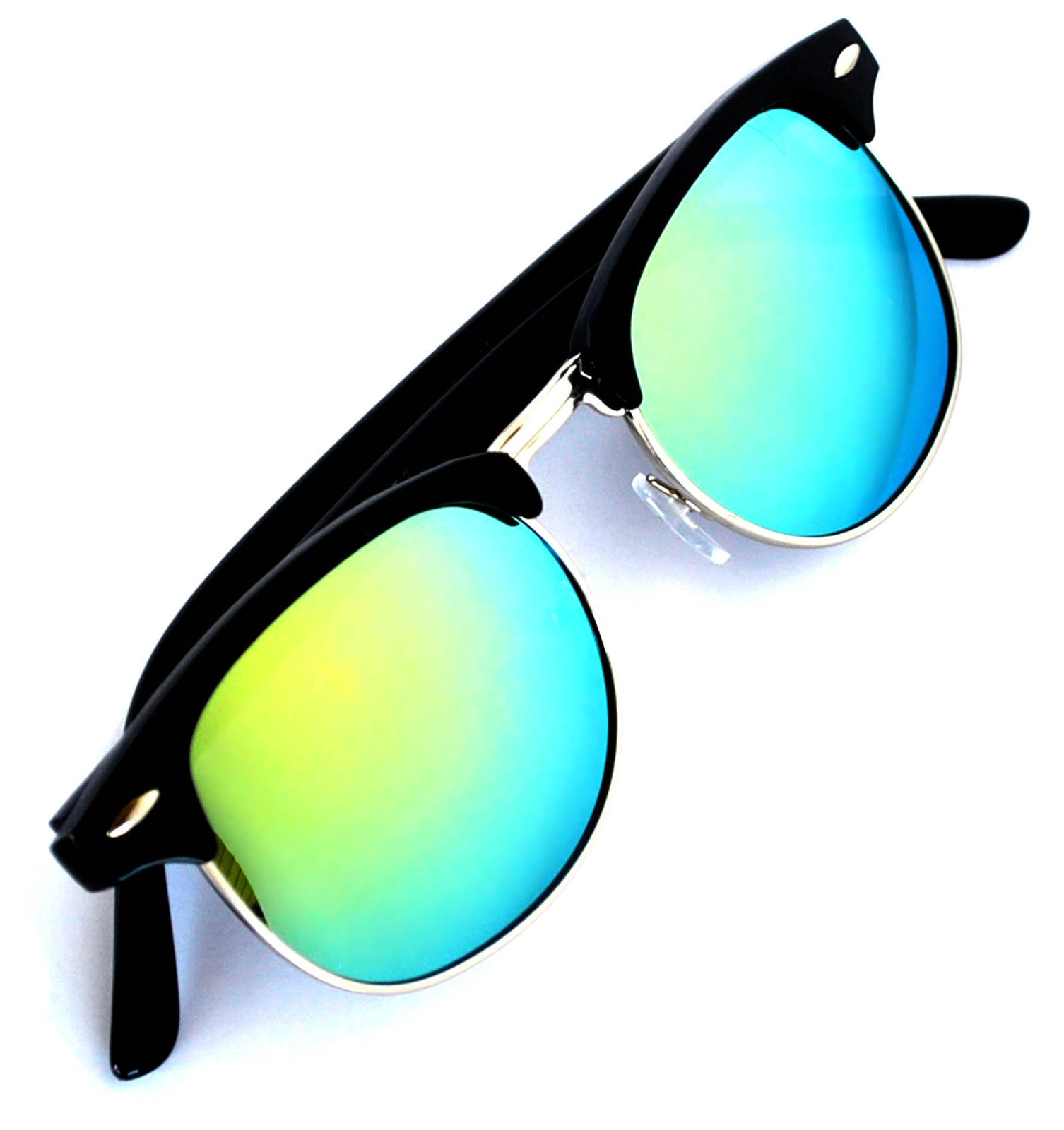 Set of 3 Half Frame Semi Rimless Horn Rim Sunglasses White Black Frame Mirror