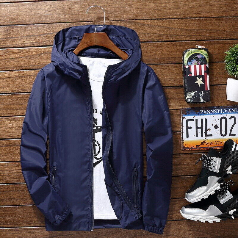 Men‘s Lightweight Windbreaker Hooded Waterproof Rain Jacket Breathable Outwear