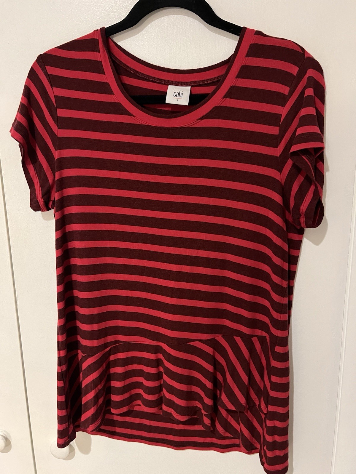 Cabi Sweet Talk Red Striped Peplum Ruffle Blouse Size Women’s Small Style #3631