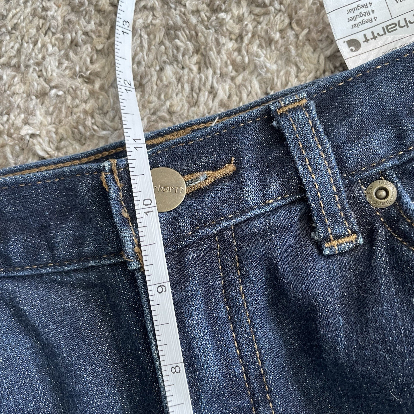 Carhartt Flannel Fleece Lined Jeans Womens 4 Blue Original Straight Stretch 1574