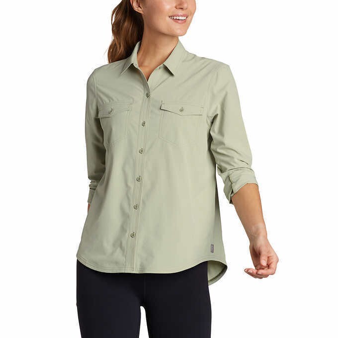 NWT EDDIE BAUER SOLID GREEN LONG SLEEVE DEPARTURE SHIRT BLOUSE SZ XL #E371
