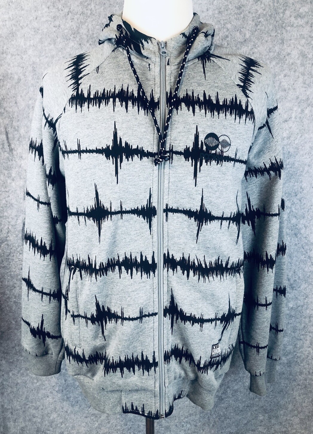 ROCKSMITH Hoodie Size L All Over Sound wave Print 90s Grunge Music Hip Hop