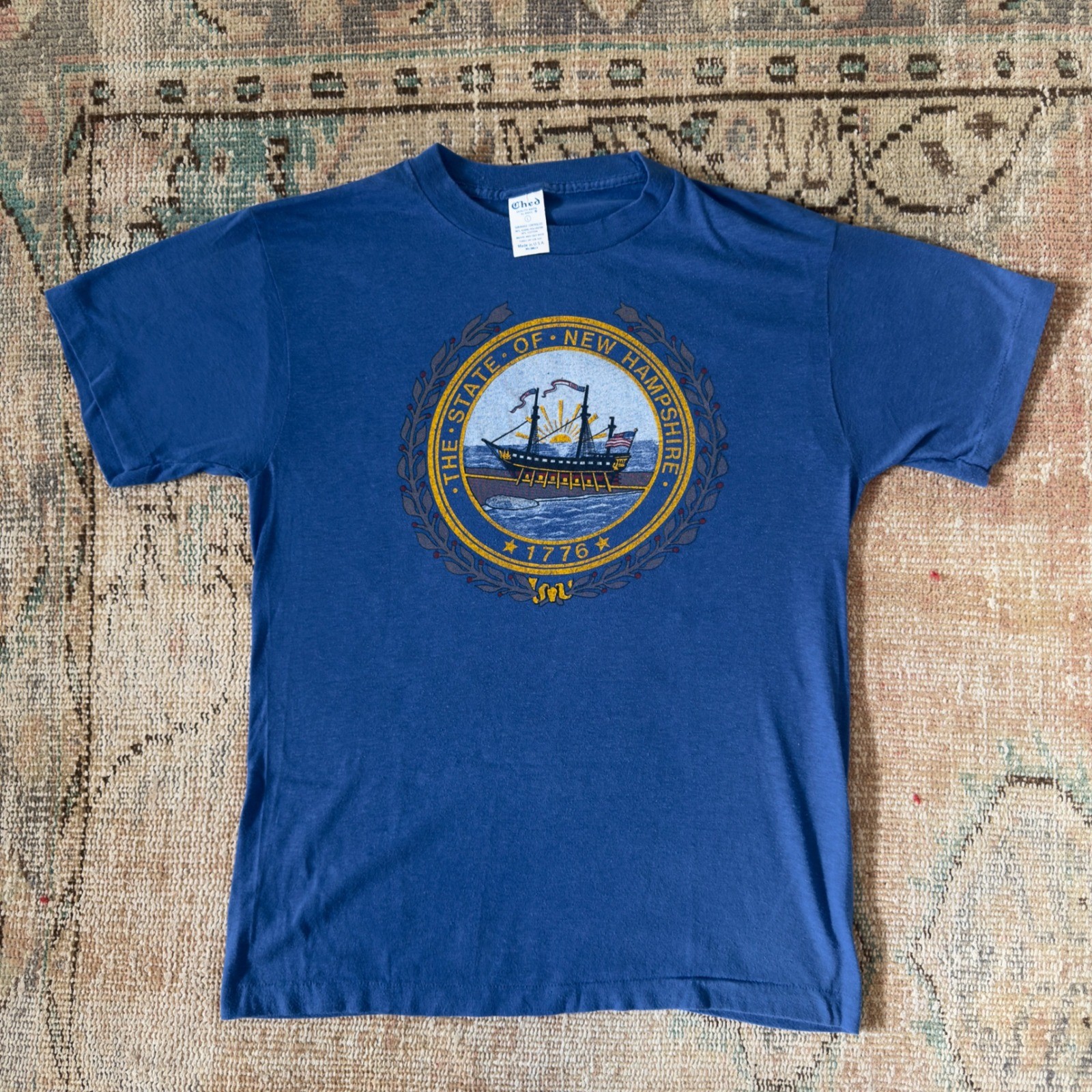 Vintage Ched by Anvil New Hampshire State Seal T-Shirt Blue 50/50 Made in USA L