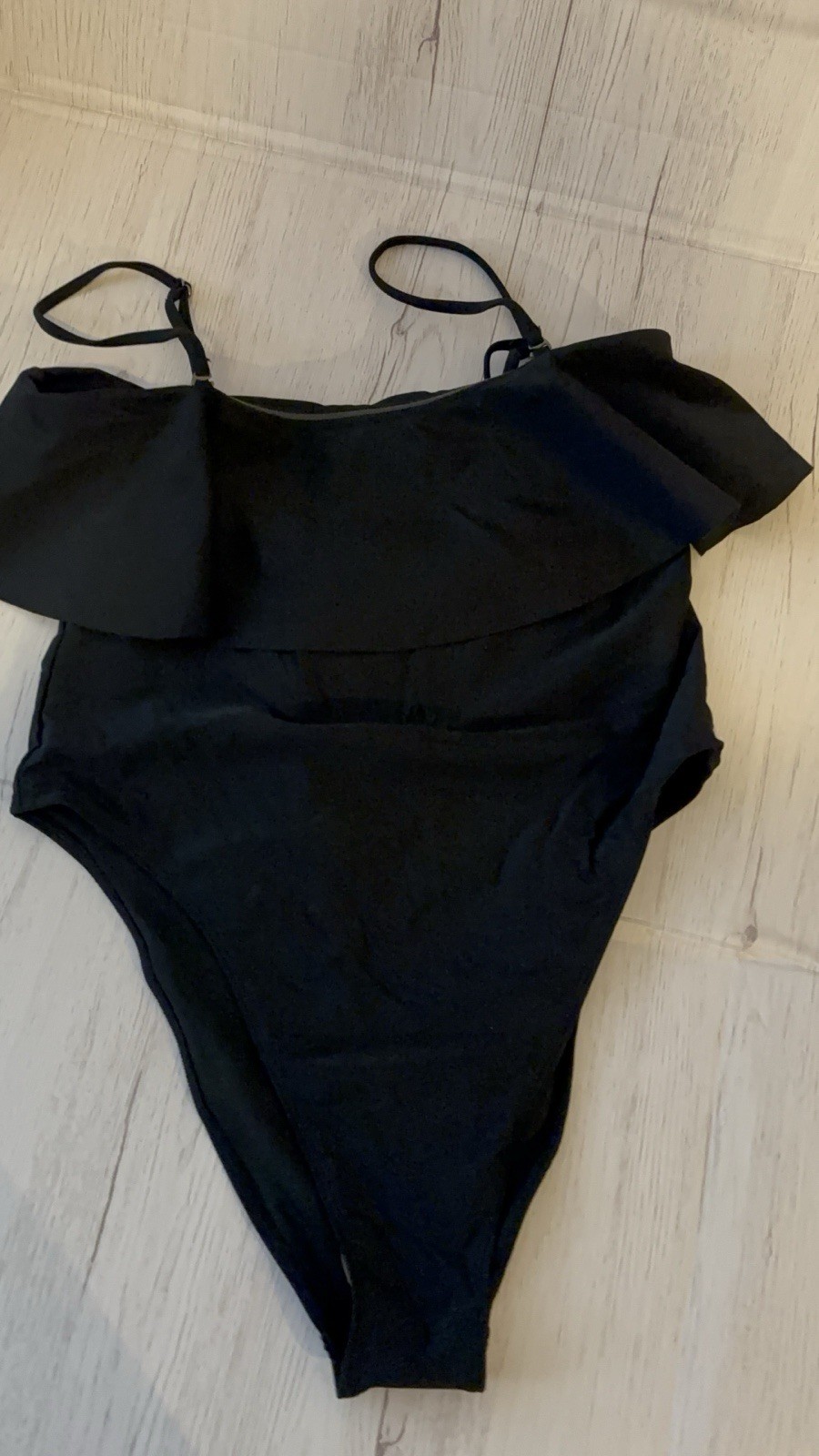 Ramy Brook New York Black Ruffle One-Piece Swimsuit Built-In Bra Lined L