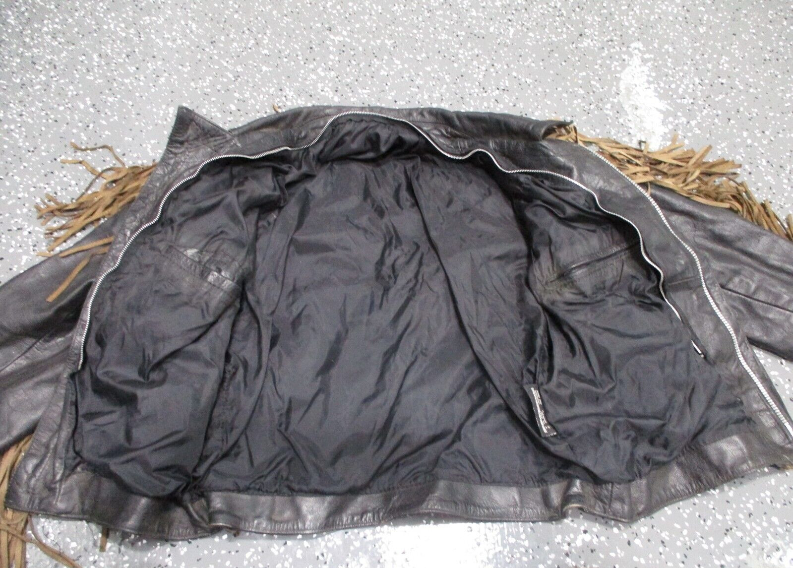 Distressed Fringe Leather Jacket FMC! Black Size Small/Medium Biker Men / Women