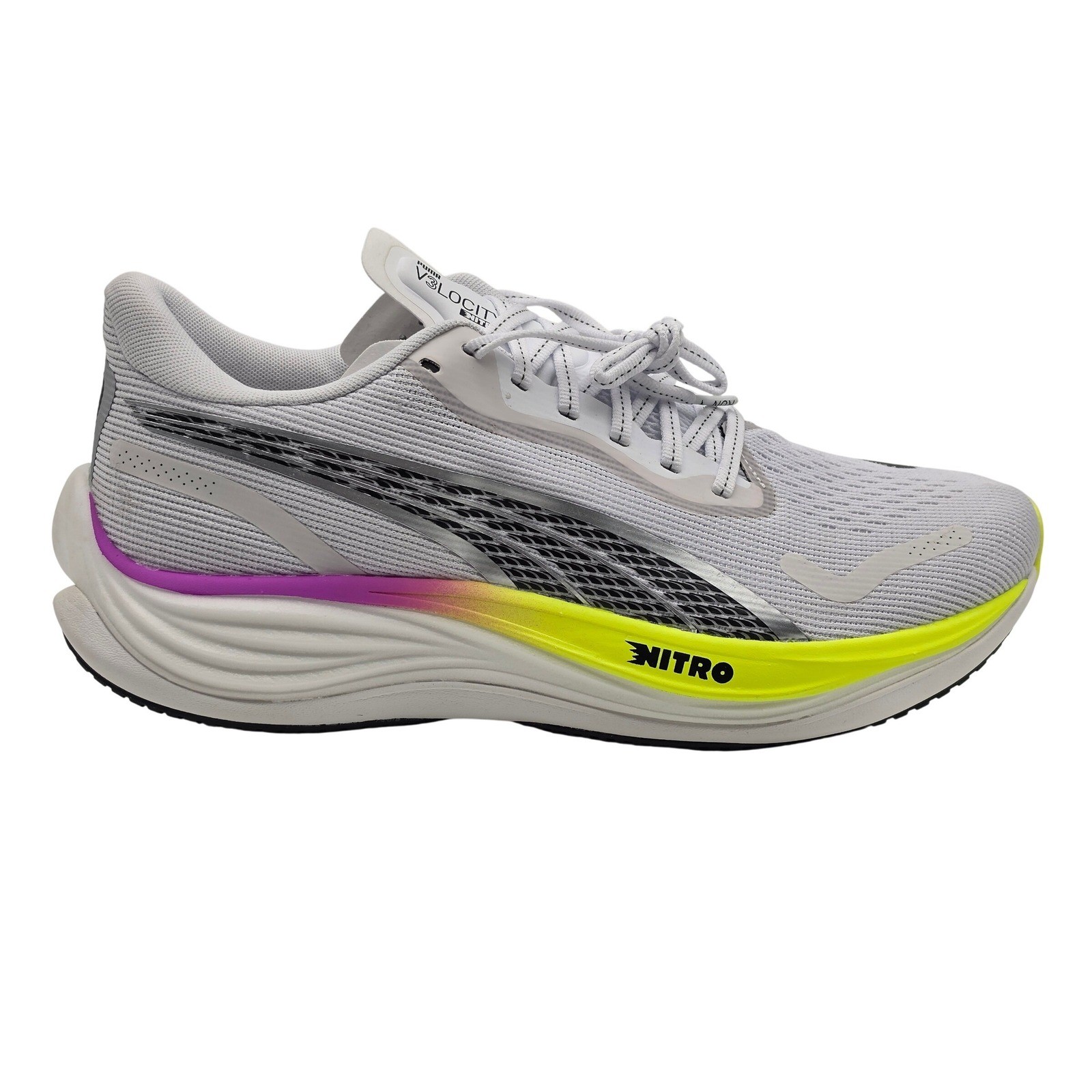 Puma Velocity Nitro 3 Men 9 White Magenta Yellow Running Shoes 377748-19