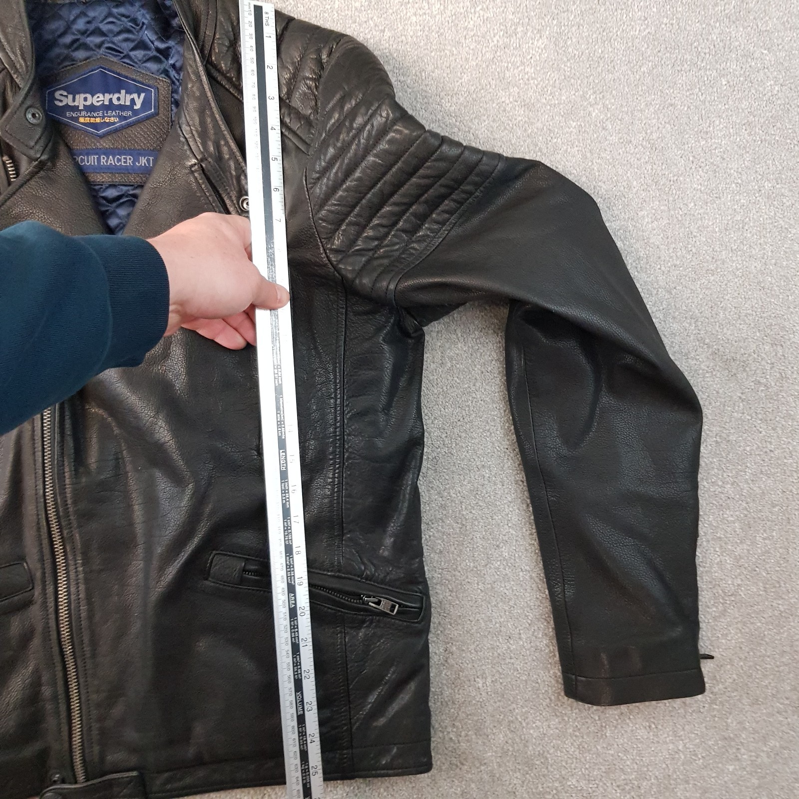 Superdry Jacket XL Black Leather Endurance Circuit Racer Motorcycle Cafe FITTED