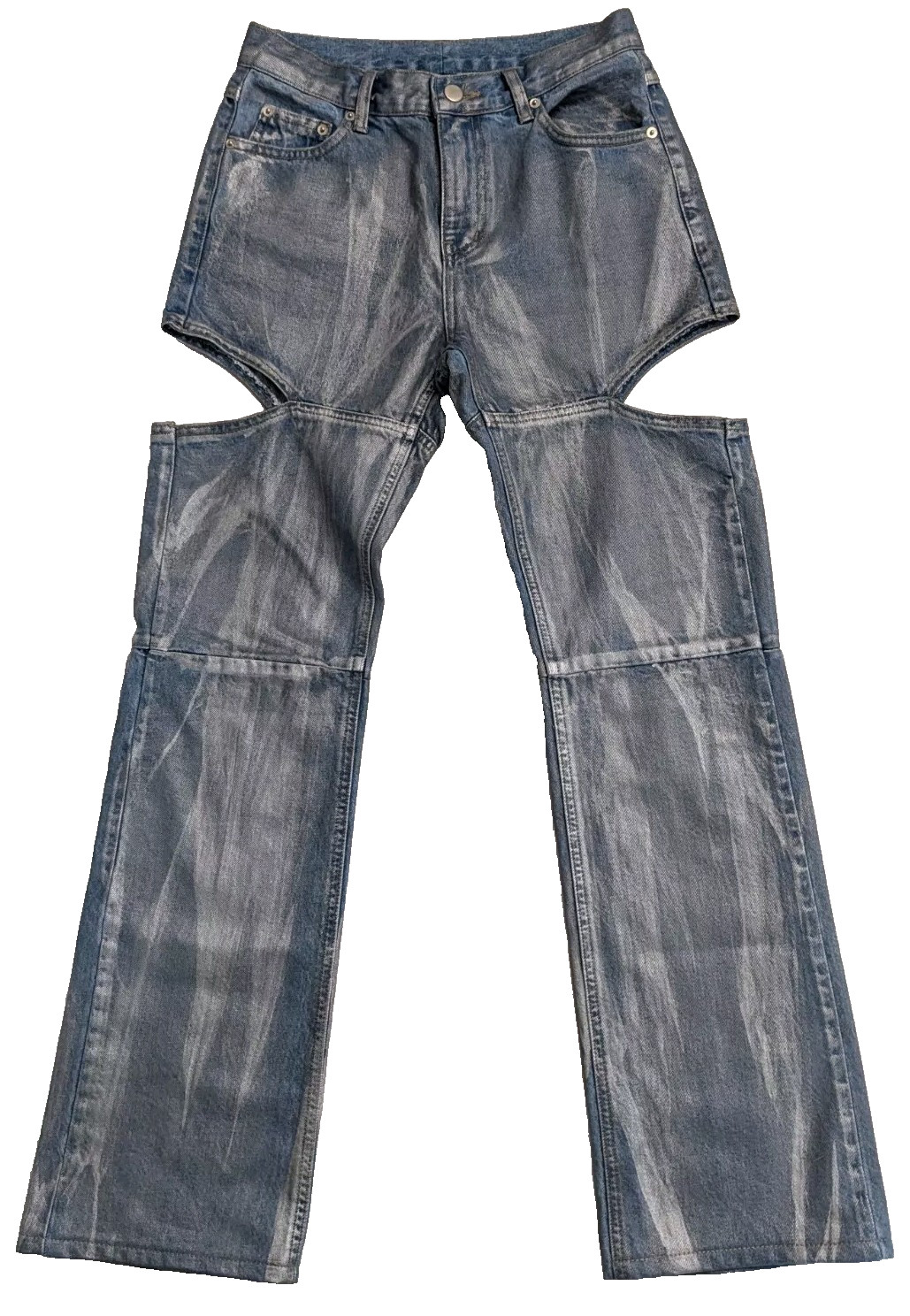 Source Unknown Blue Cut Out Coated Jeans Stone Washed Women’s Sz Medium