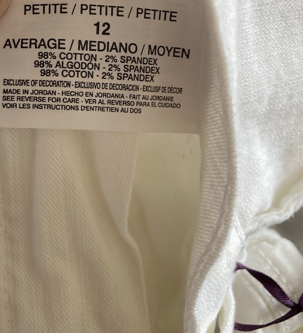 Gloria Vanderbilt Amanda Pant Women’s 12 Petite Off White Classic Fit Slimming