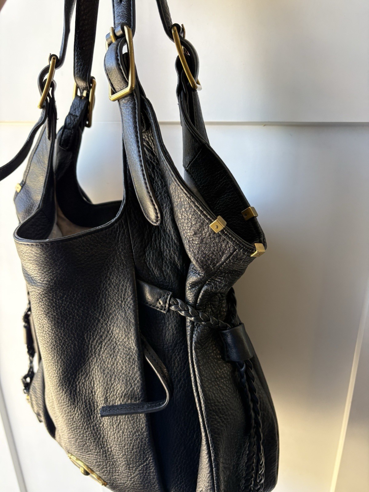 Elliott Lucca Sintra Black Leather Hobo Shoulder Bag Soft Slouchy Pebbled Bag