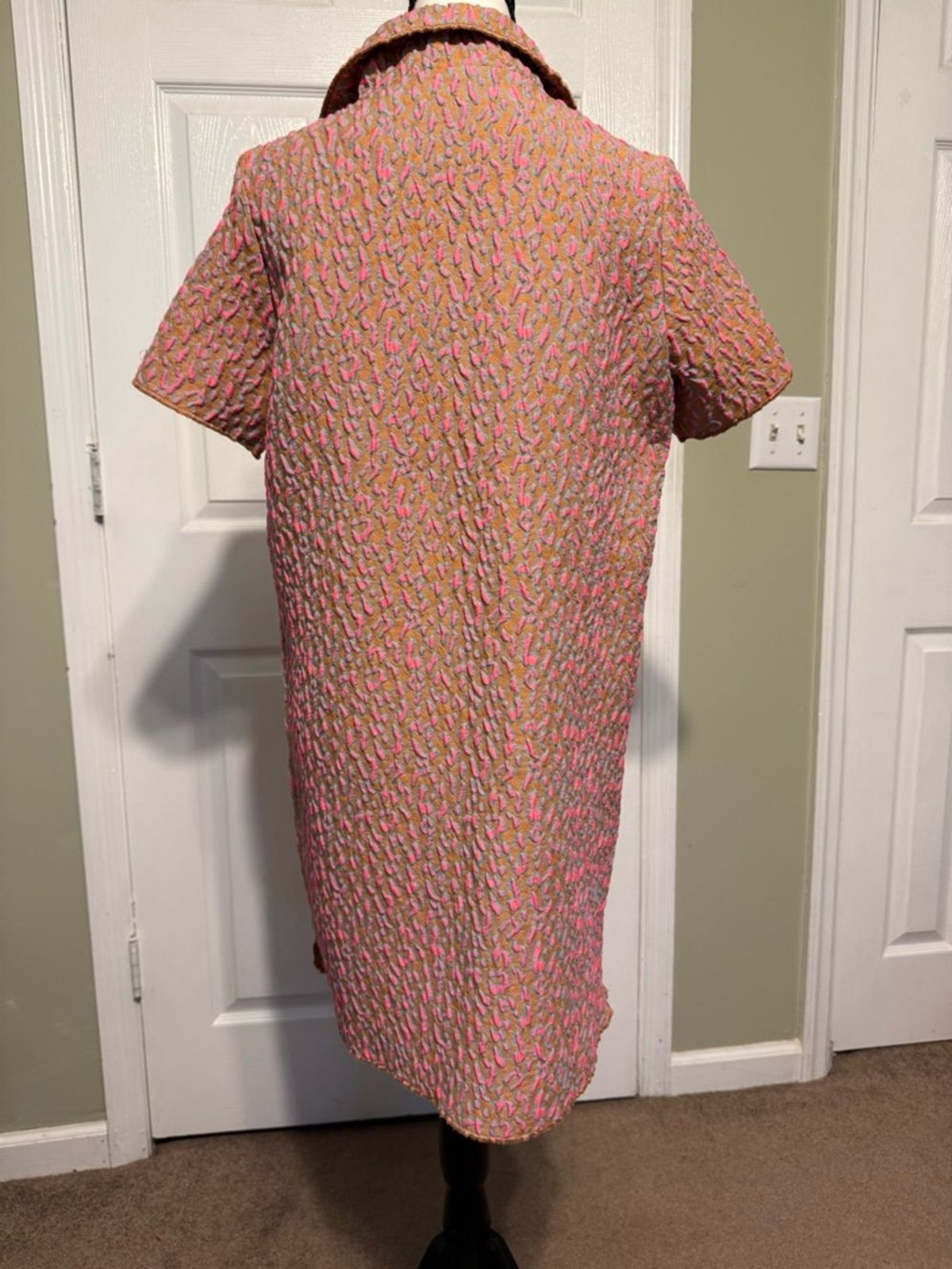 PATTY KIM Leopard Tiffany Pink Textured Collared Midi Dress