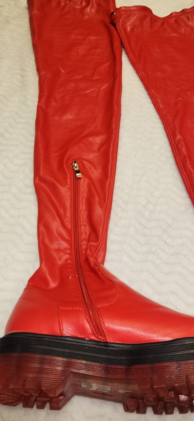 AZALEA WANG Red Over-the-Knee Platform Boots Zip Wide Calf Lug Sole 9