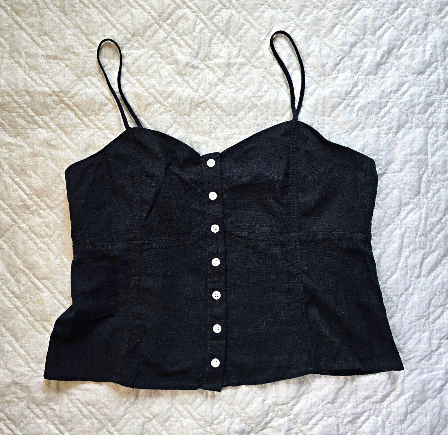 American Eagle Outfitters Black Sweetheart Button Front Smocked Cami Top L/G