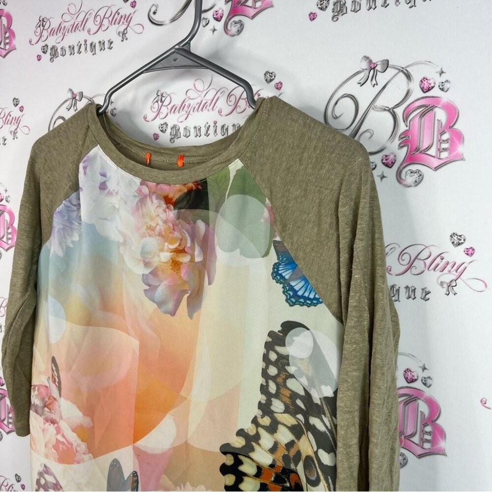 Joe Fresh top butterfly multicolor Floral Butterfly Long Sleeve Top