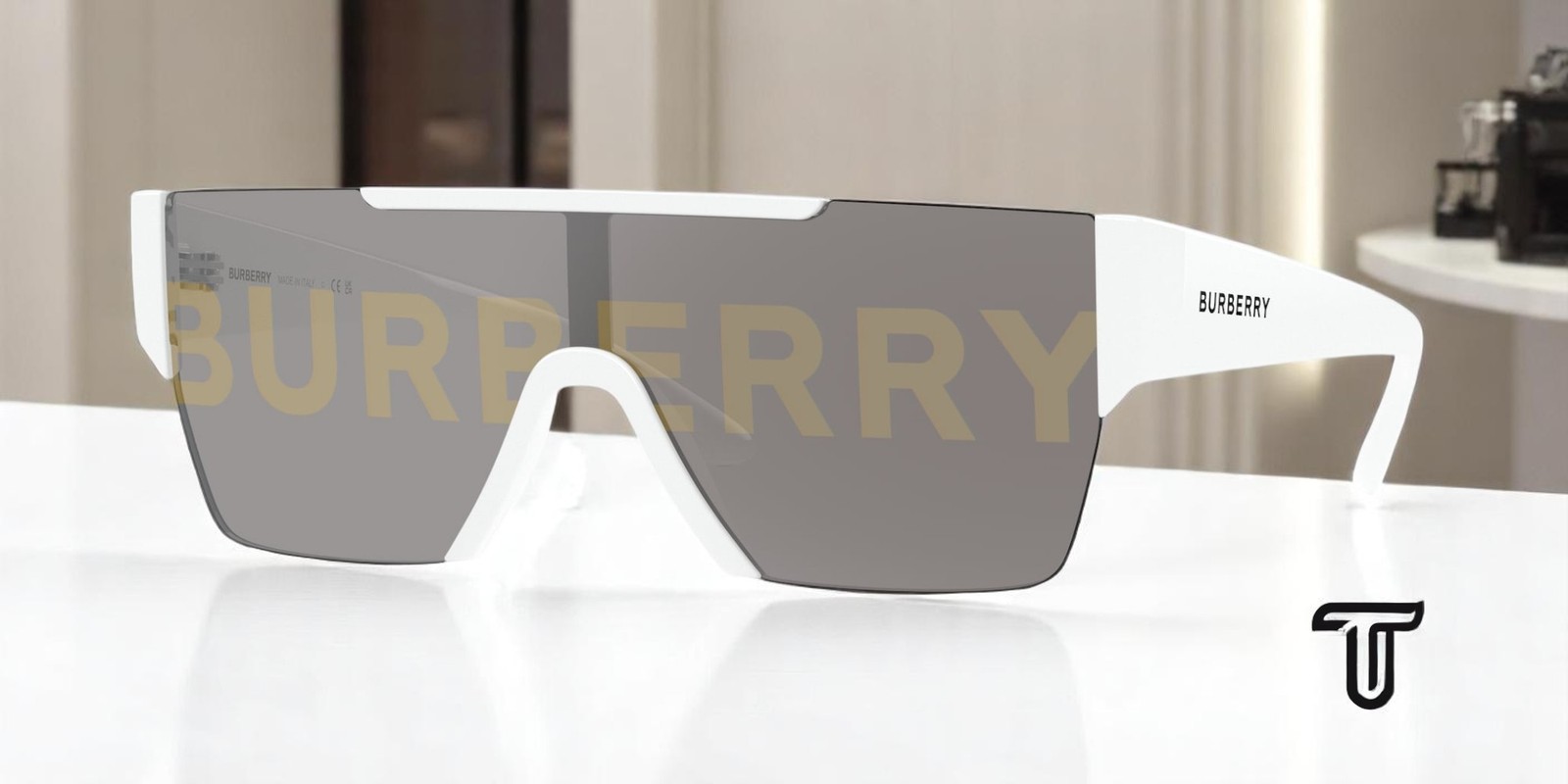 BURBERRY BE4291 3007 H White Grey Tamp Bur Silver Gold2 38 mm Men’s Sunglasses