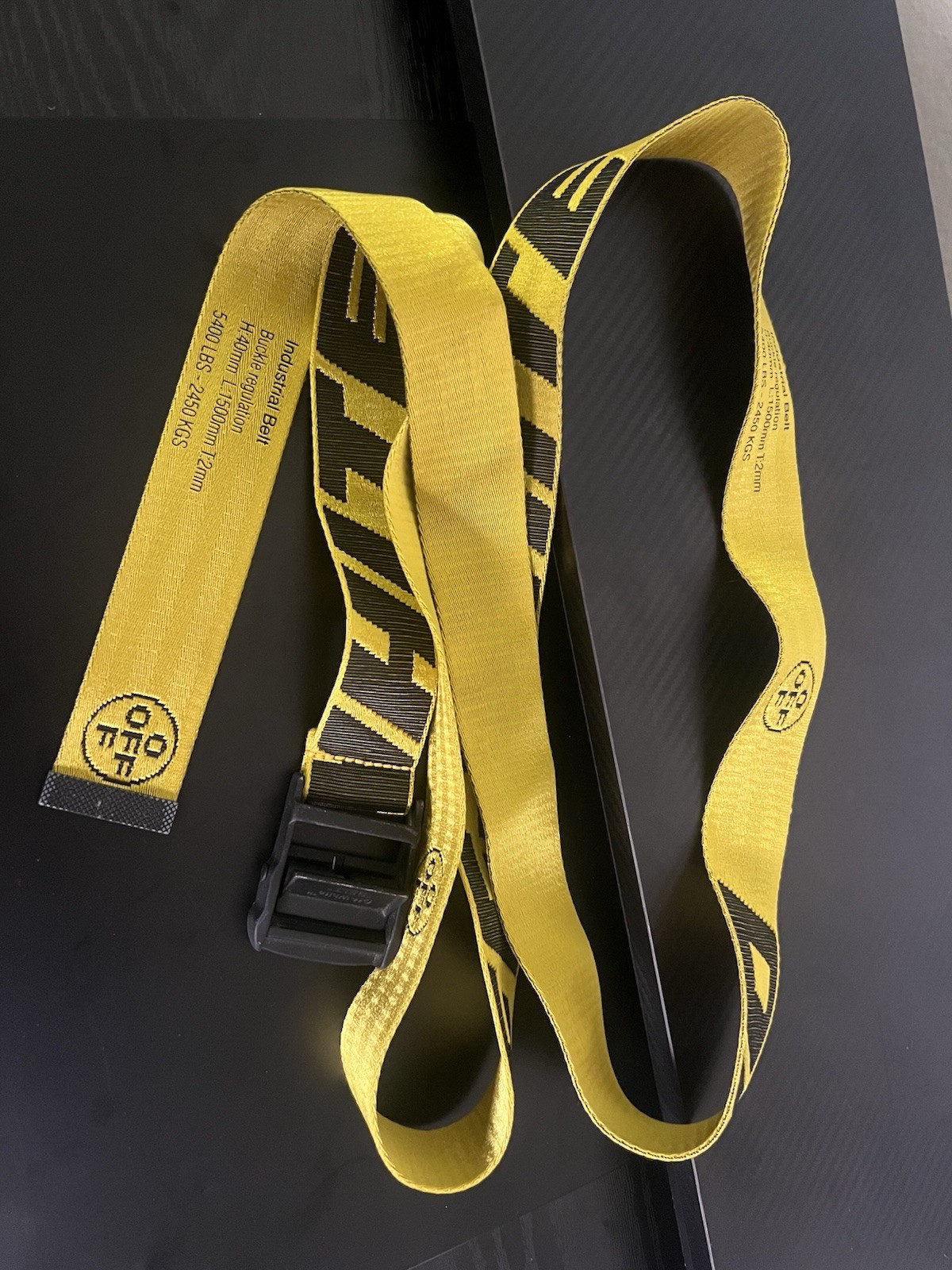 Authentic OFF-WHITE C/O Virgil Abloh Industrial Belt Yellow Black 200cm