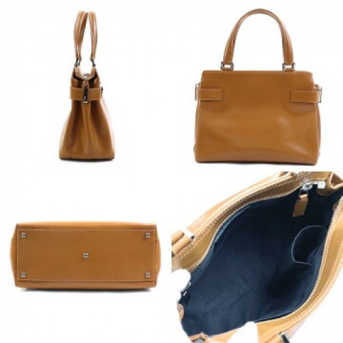 FERRAGAMO Gancini 2-Way Bag Camel Leather Handbag H7.4 W9.8 D4.5 Strap 34.8in