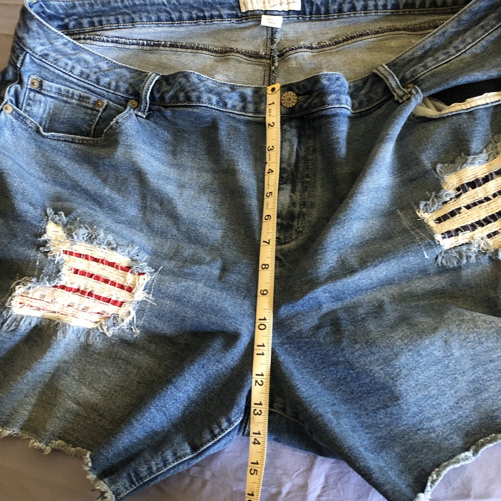 Curvy Distressed Patriotic American Flag Denim Jean Zip Up Shorts￼￼ Plus Size