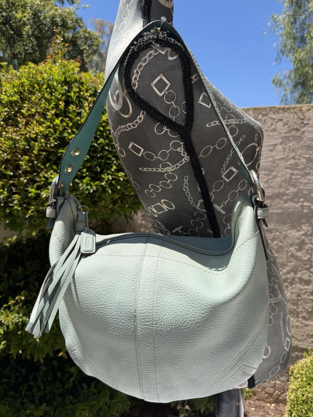 *worn* Vintage Y2K Coach 3227 Baby Blue Pebbled Leather Soho Hobo Shoulder Bag