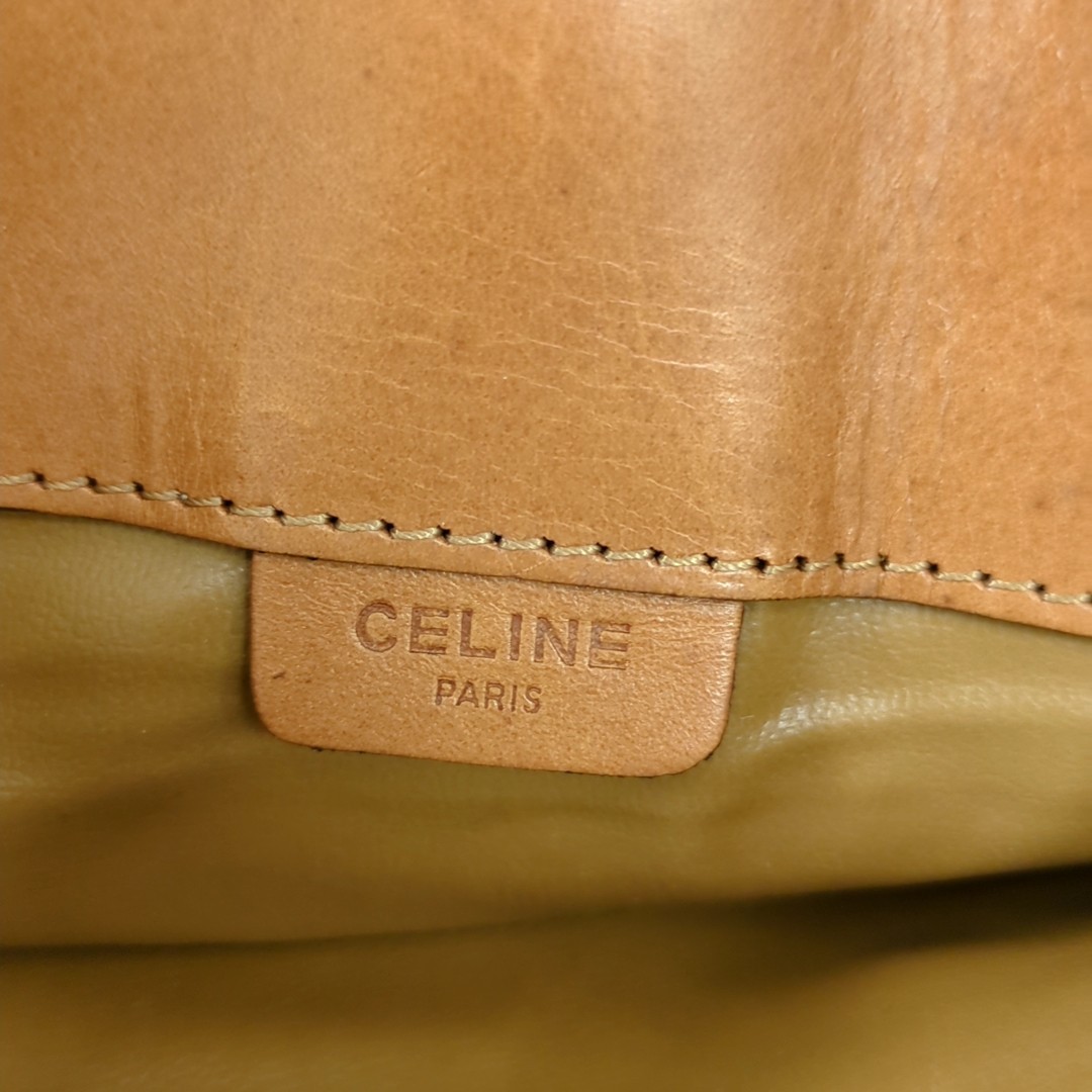 Authentic CELINE Macadam Clutch Bag PVC Leather Brown Vintage Macadam Handbag