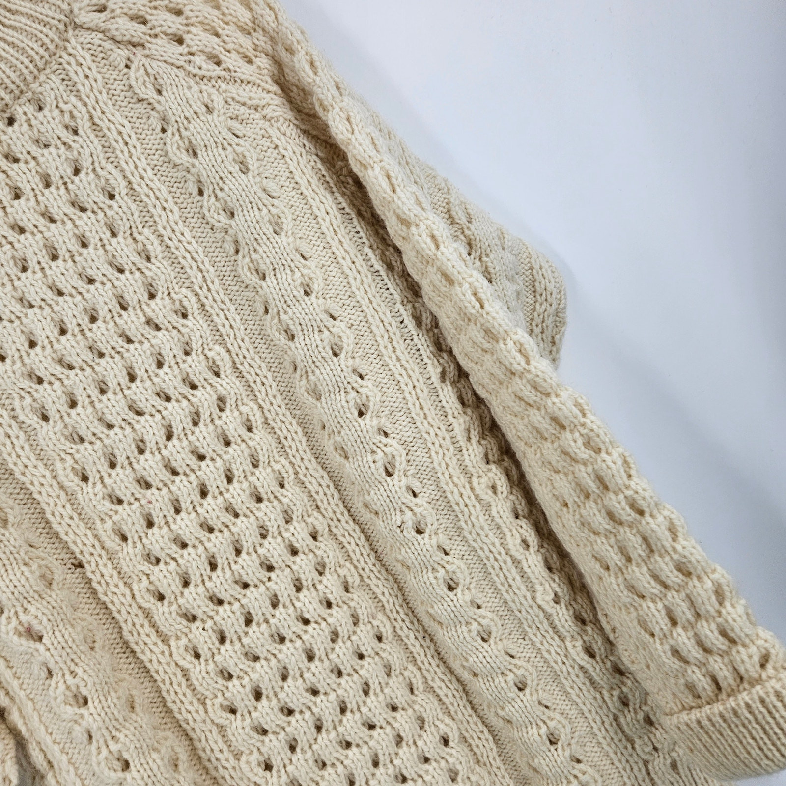 John Molloy Irish Fisherman Men’s Sweater Cream New Wool Donegal Cable Knit Sz S