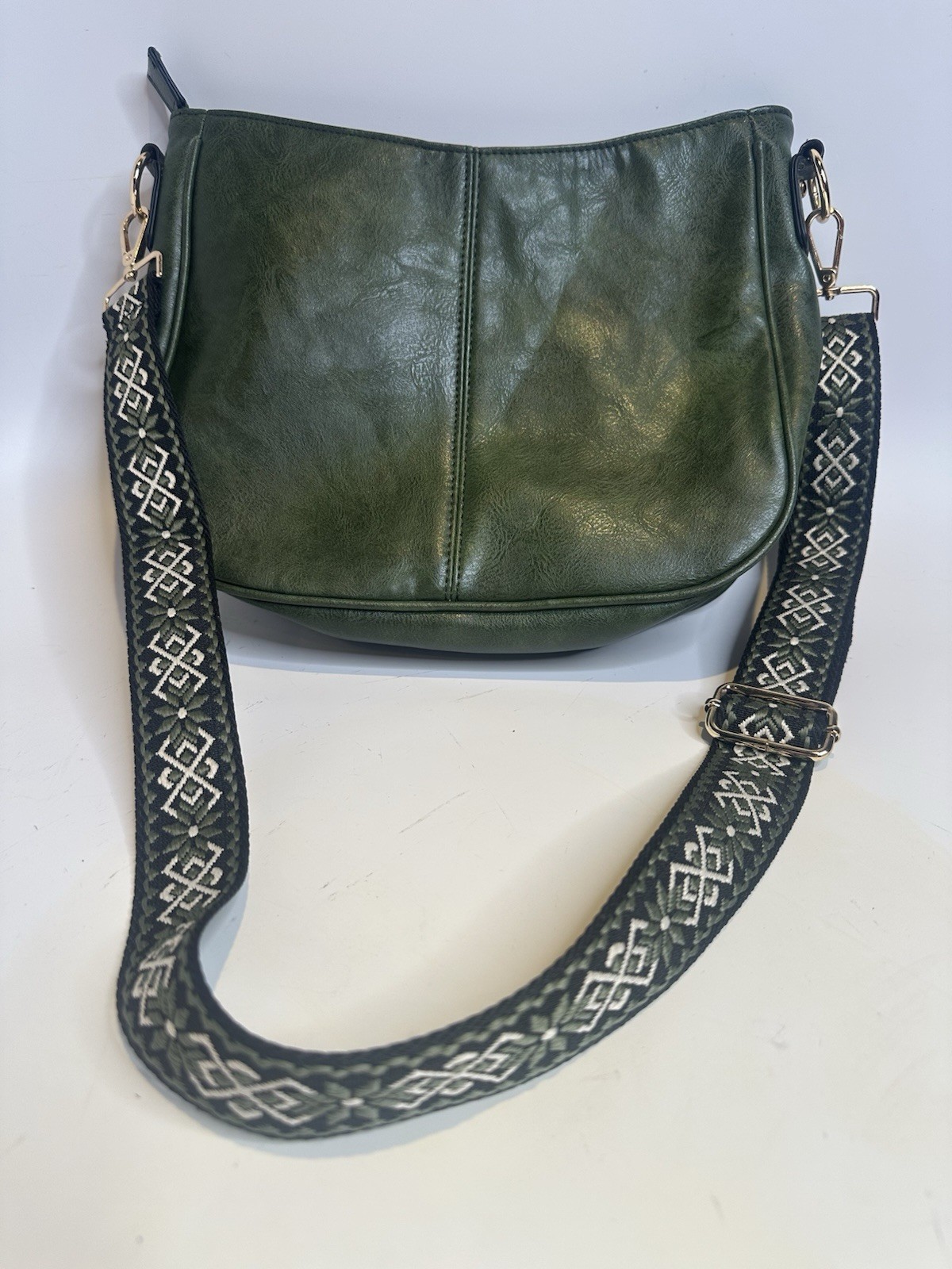 Green Geometric Crossbody Bag with Adjustable Strap, Zip/Magnetic, Inner Pockets