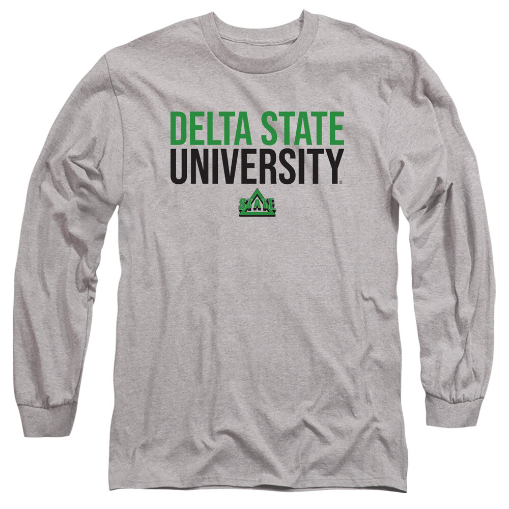 Delta State Adult Long Sleeve T-Shirt Stacked, Athletic Heather, S-3XL