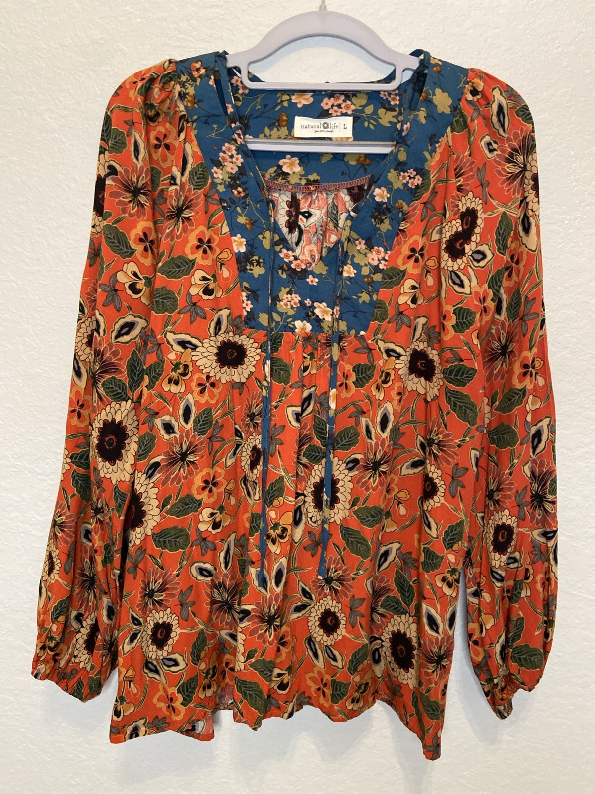 Natural Life Top Boho Blouse Floral cottagecore peasant L