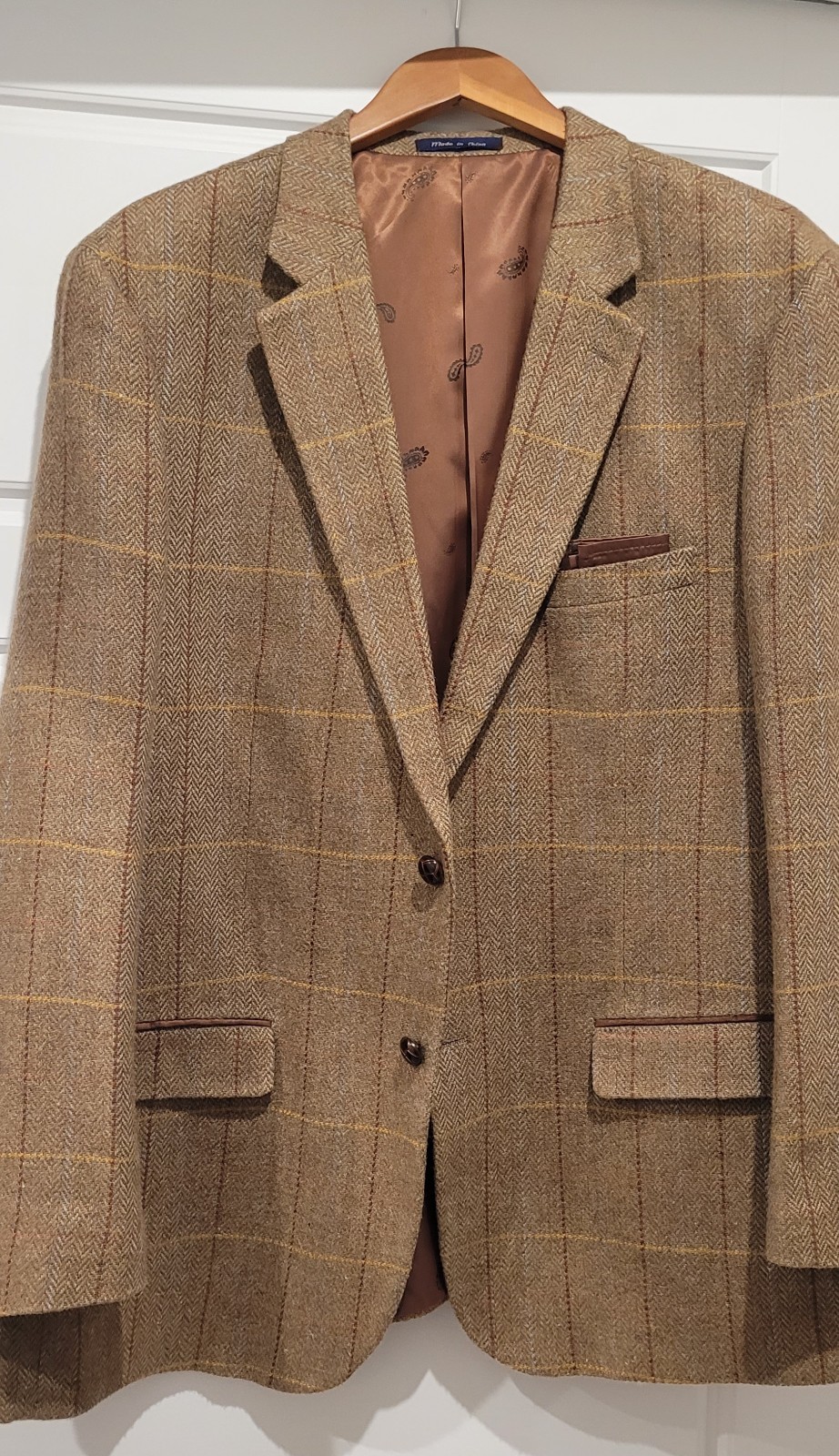 Alan Flusser Men’s Brown Tweed Plaid Sport Coat XXL Elbow Patches 2-Button