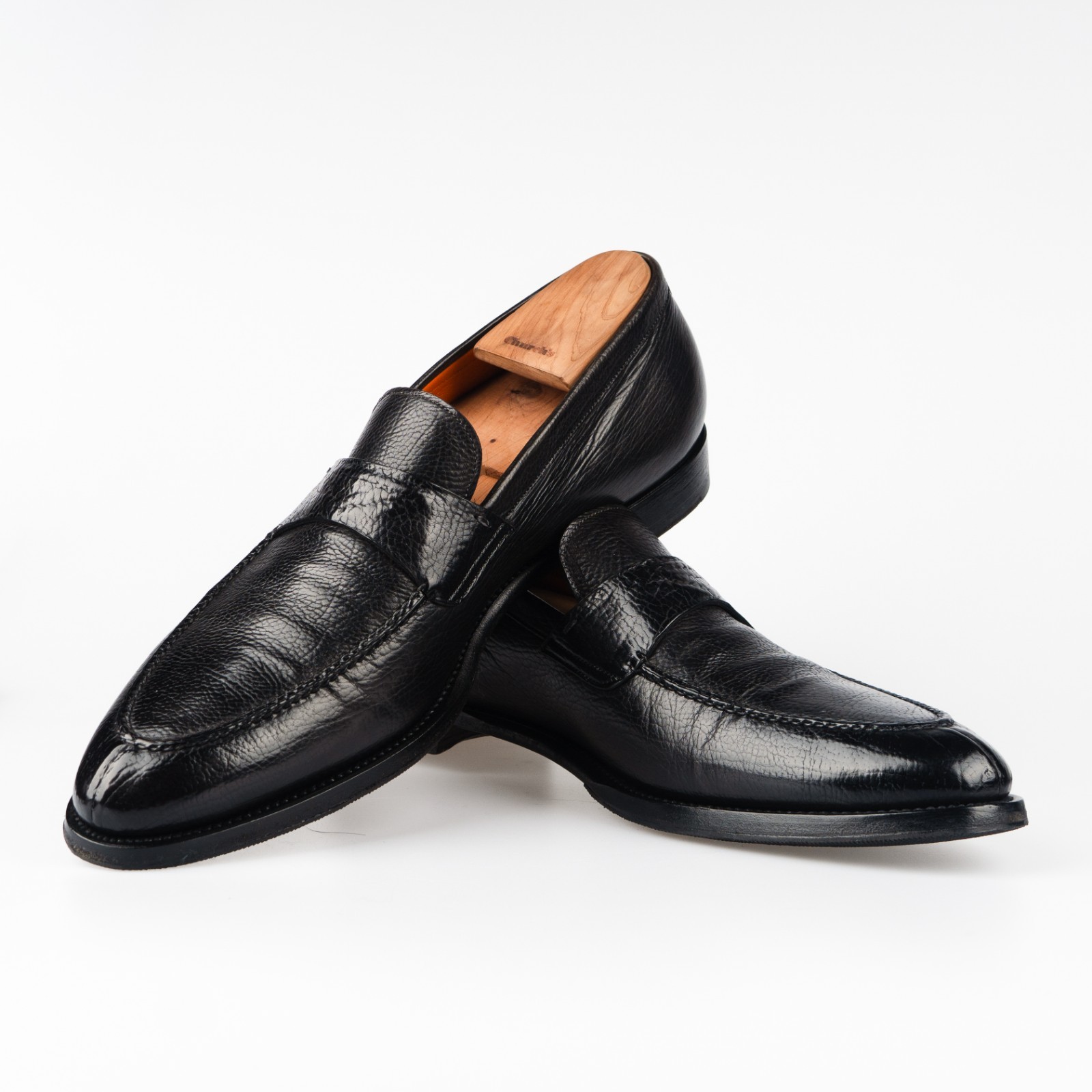 Great $1250 Santoni Gray Loafers Leather Shoes 10,5UK / 11,5US / 44,5EU