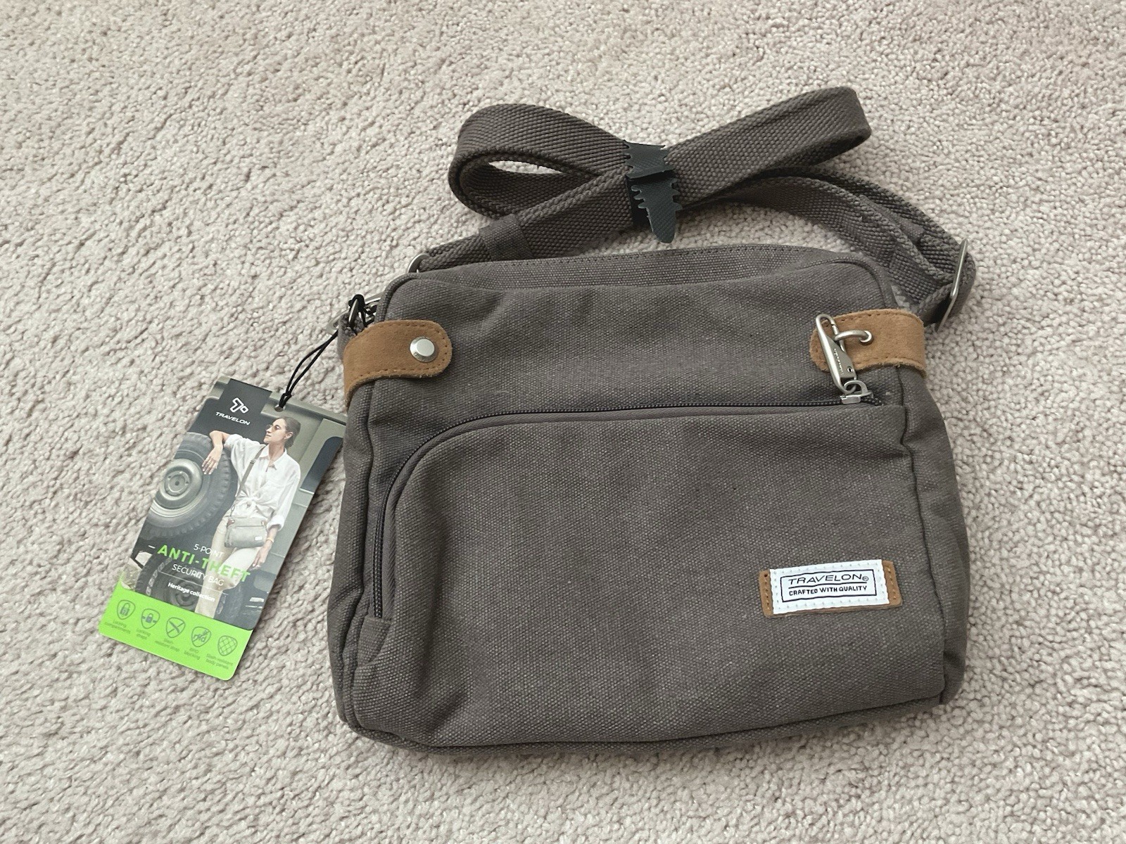 Travelon Heritage Collection Pewter Anti-Theft Bag Zip Crossbody RFID Security