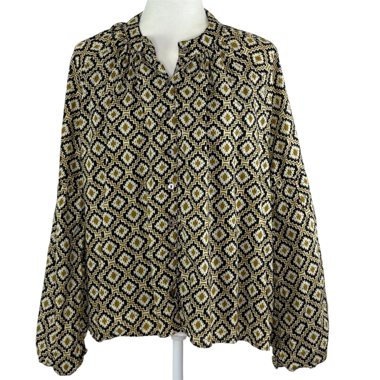 Elizabeth James The Label Emory Blouse Top Size L Geometric 100% Cotton