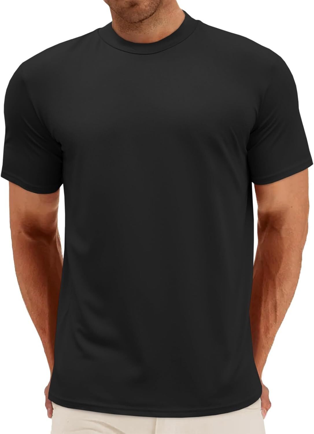 Mens Summer Short Sleeve Mock Turtleneck Tee Casual Basic Pullover Top