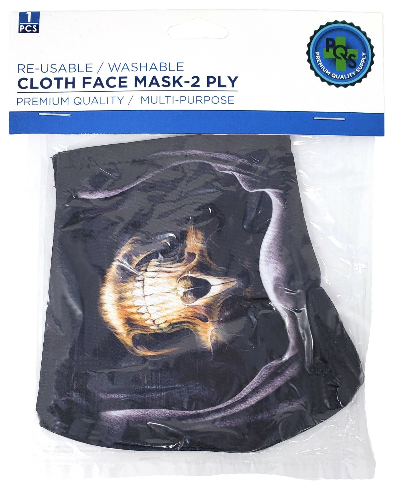 Cloth Face Mask – Grim Reaper Skull – Soft Cloth – Re-usable, Washable, Durable