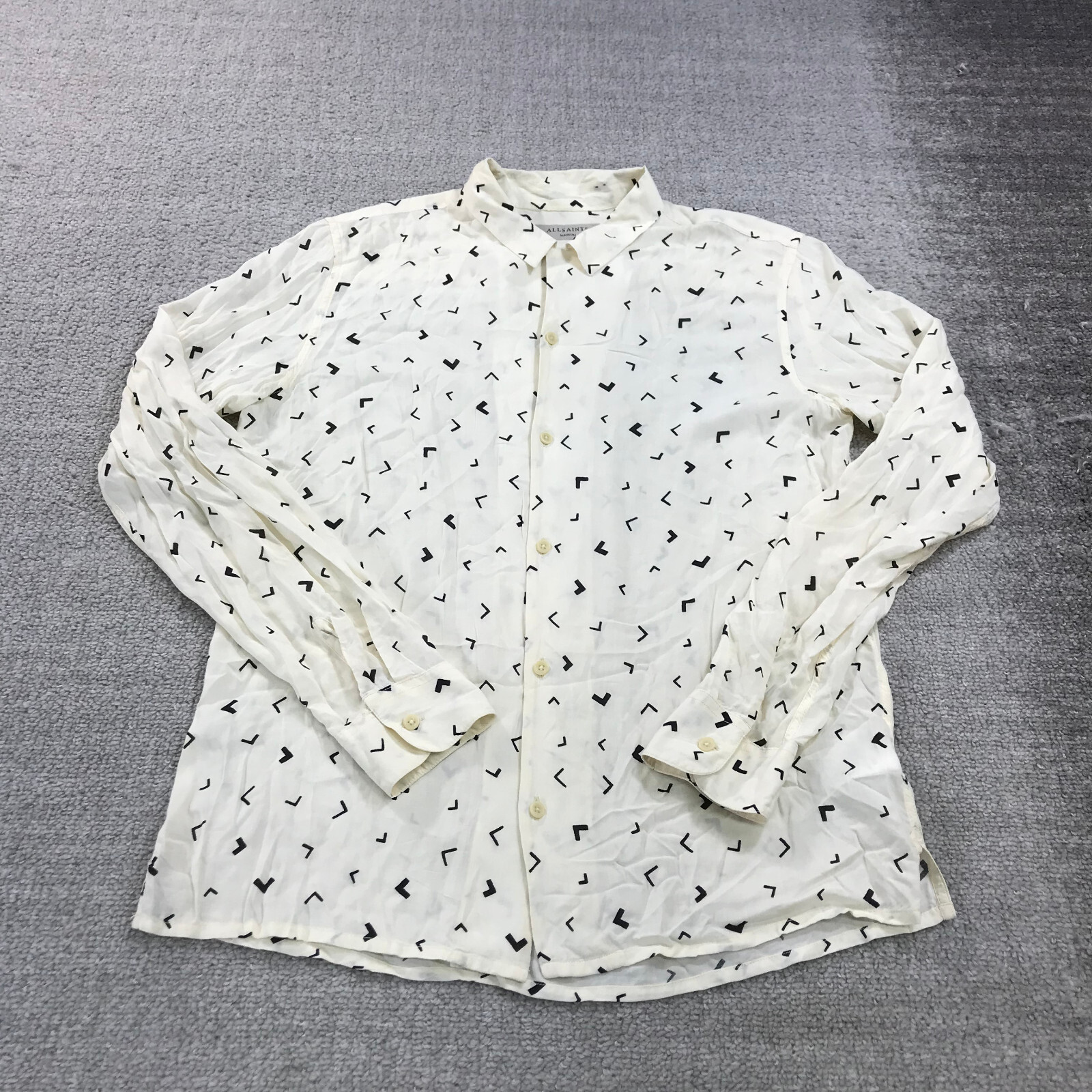 Allsaints Shirt Mens Medium Button Up Check Yellow Vee LS Black Casual Adult