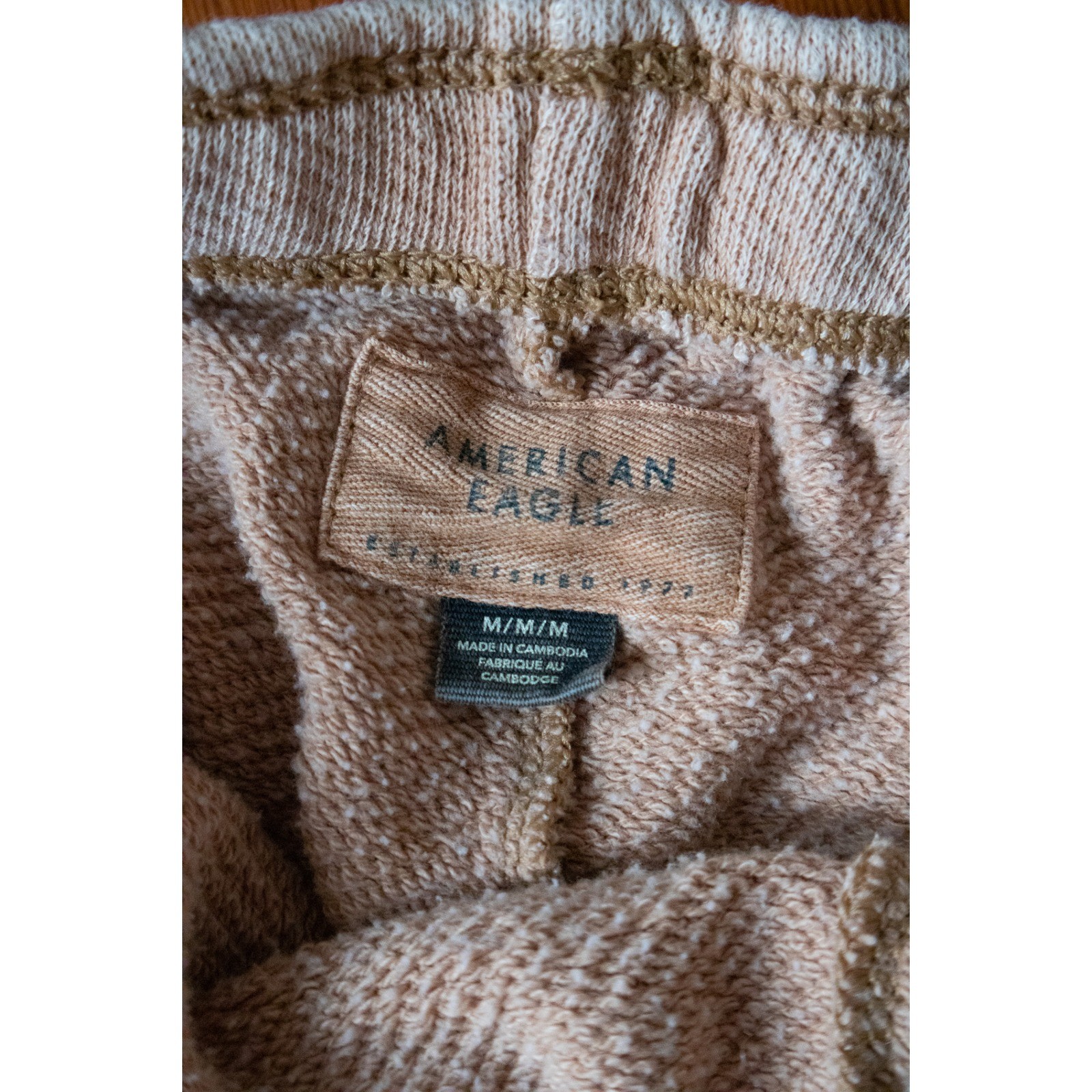 American Eagle Womens Medium Tan Waffle Knit Wide Leg Lounge Pants Cropped Sweat