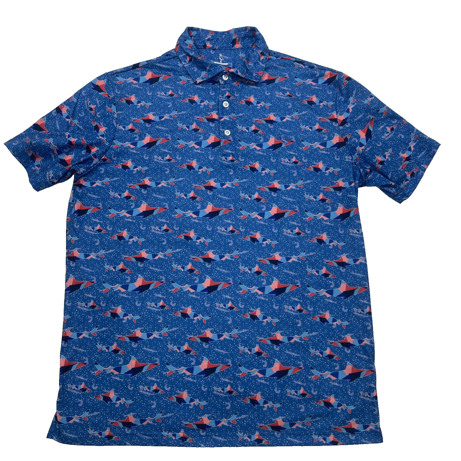 TailorByrd Golf Polo Shirt Mens L Moisture Wicking Smooth Feel Shark Print