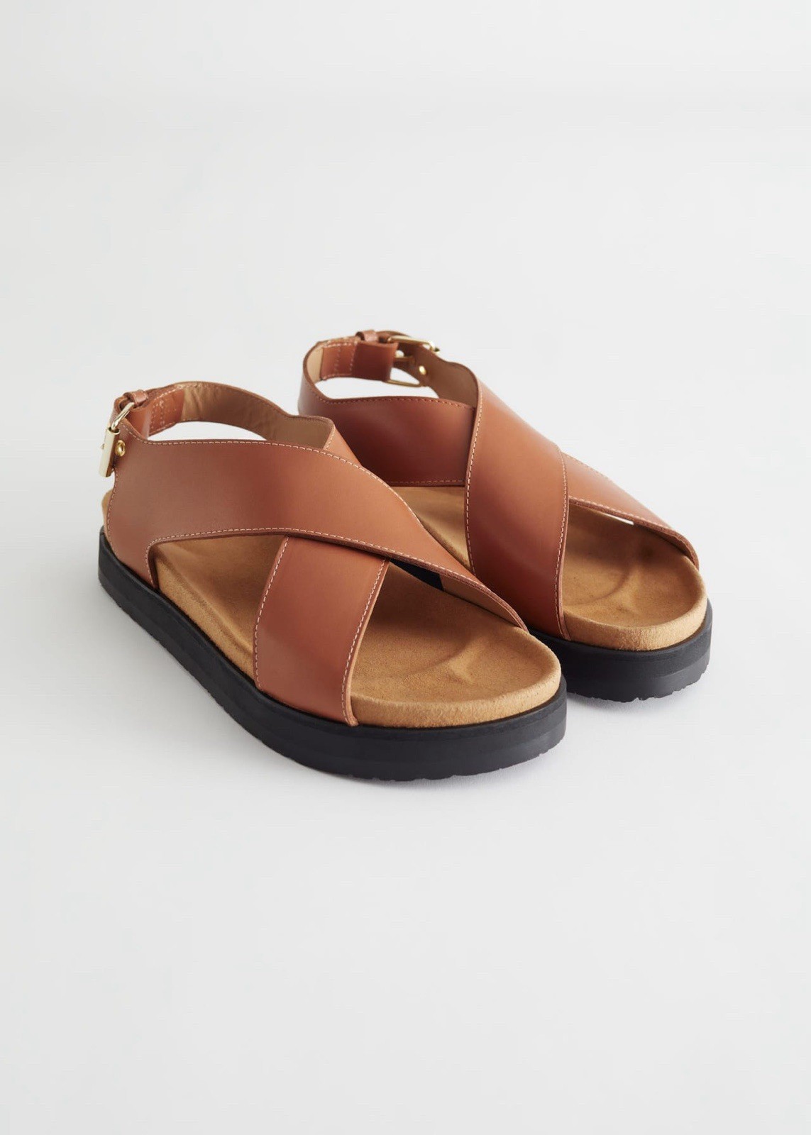 & Other Stories Tan Leather Cross Strap Sandals EU 37 NWO