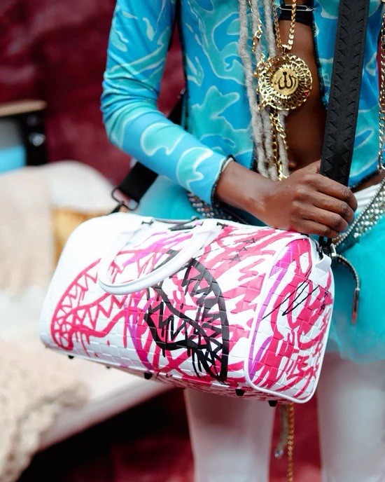 Sprayground Crash Graff Turbo Mini Duffle Graffiti Shark Zip Strap White