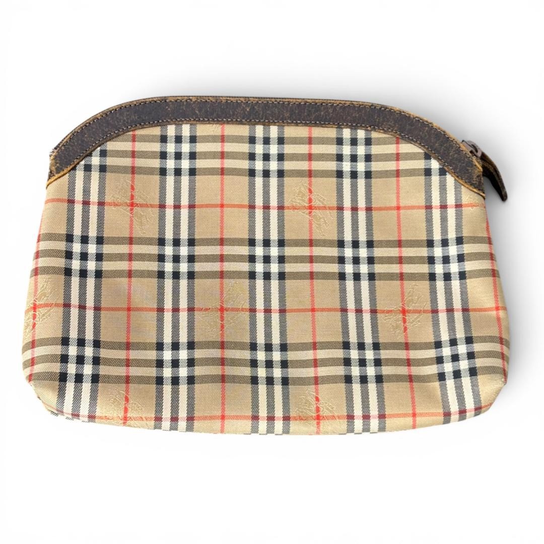 Burberry Nova Check Clutch Beige Leather 6.7×9.1×2 inches Used