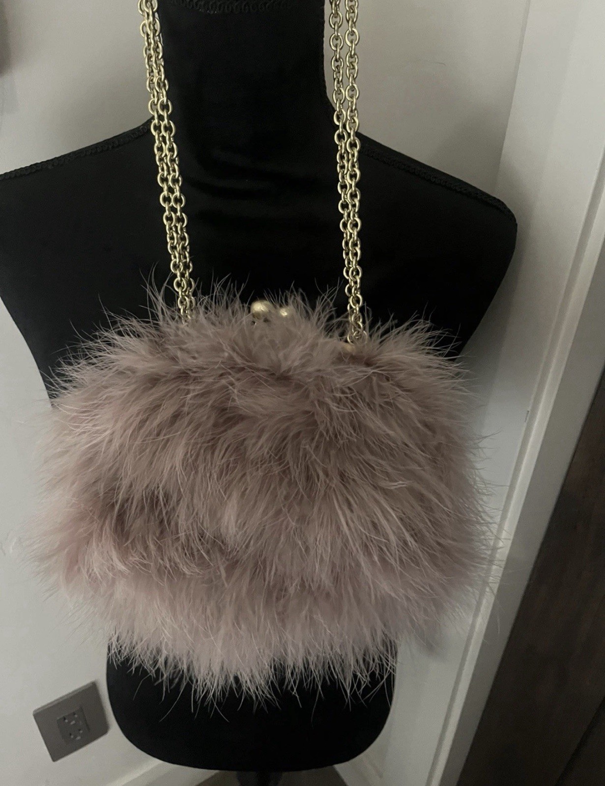 RARE Coach- Pink Poppy Feathered & Jeweled Frame Clutch Bag