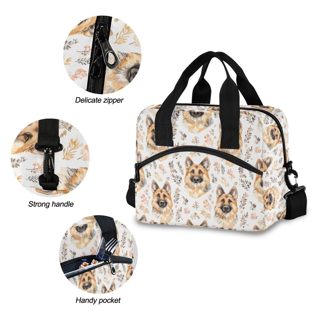 Bolaz Insulated Lunch Bag Cooler 11.4*7.1*9.5in（29*18*24cm）, German Shepherd