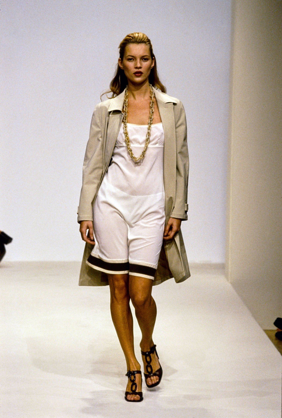Vintage PRADA Spring 1996 Beige Nylon Rubber Box Coat IT 40 Archive Runway
