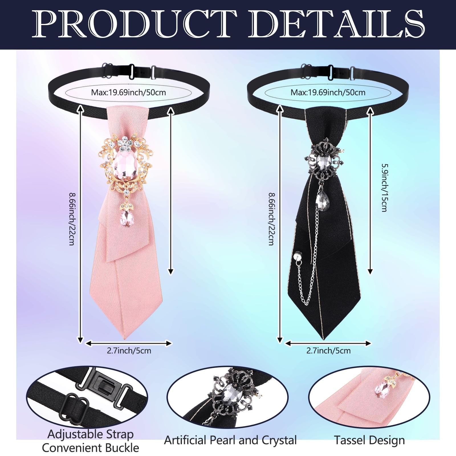 2 Pcs Adjustable Ties for Women Pearl Leopard Bow Tie with Crystal Pre Tied W…