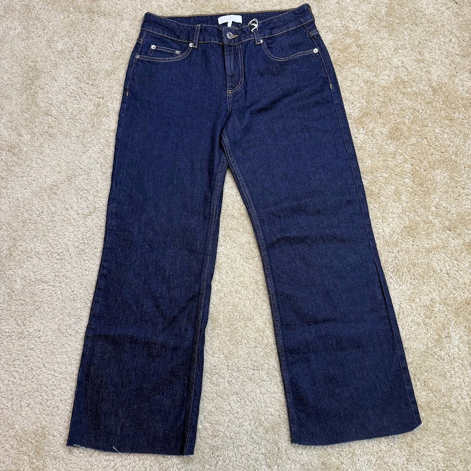 NA-KD Women’s Dark Wash Blue Denim Wide-Leg Jeans 31×28 Dark Wash Raw Hem New