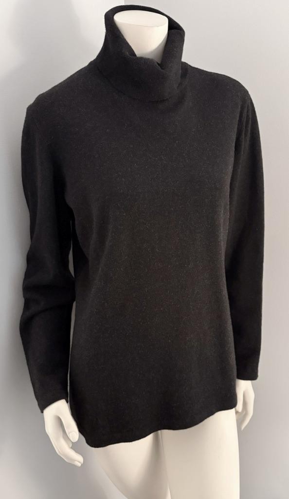 Vintage Escada New Wool/Cashmere/Silk Turtleneck Sweater Black/Gray sz 42