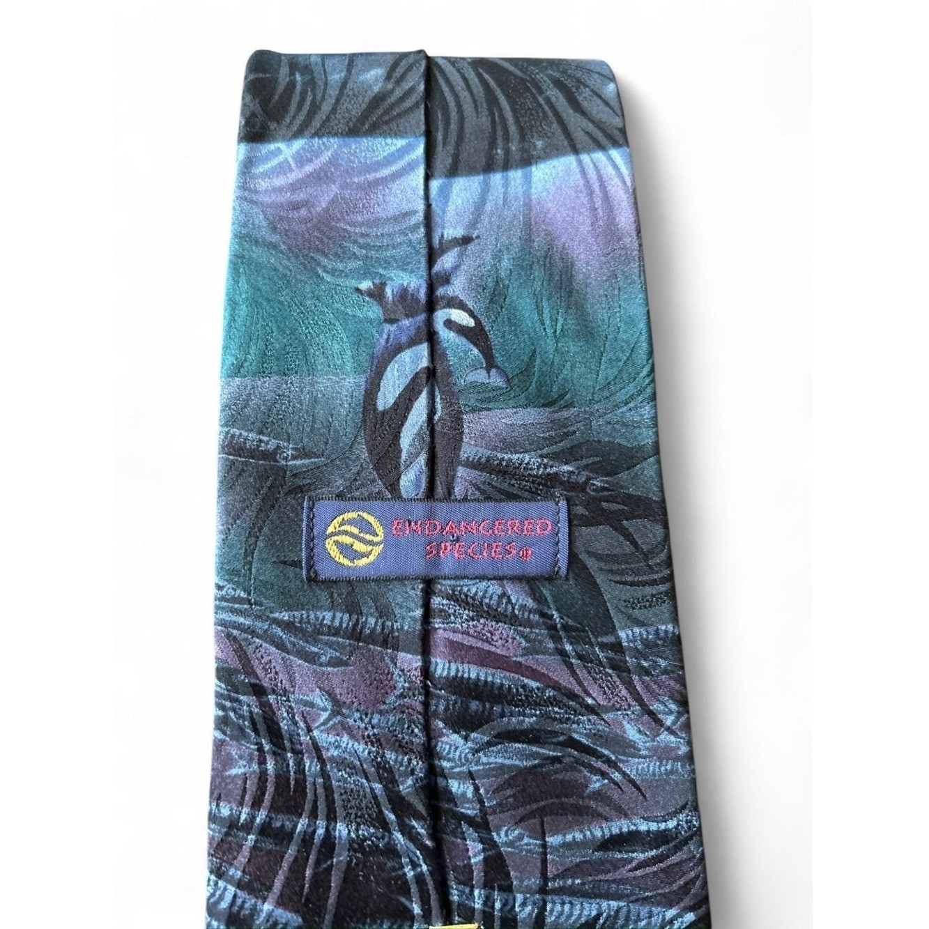Orca Whale Tie Vintage Novelty Dark Teal Ocean Art Coastal Marine Biologist EUC