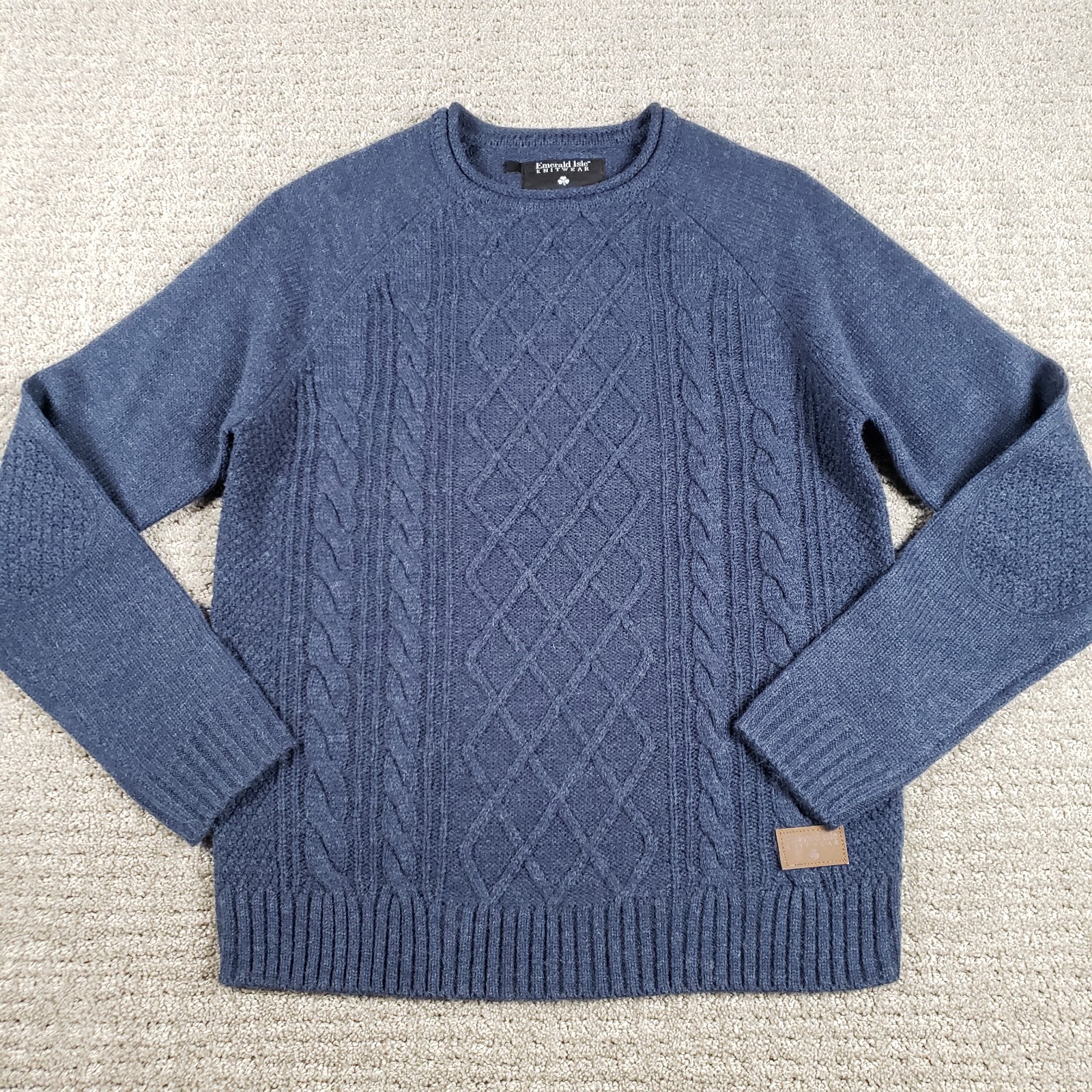 Emerald Isle Knitwear Sweater Mens Medium Blue Dingle Cable knit Wool Blend