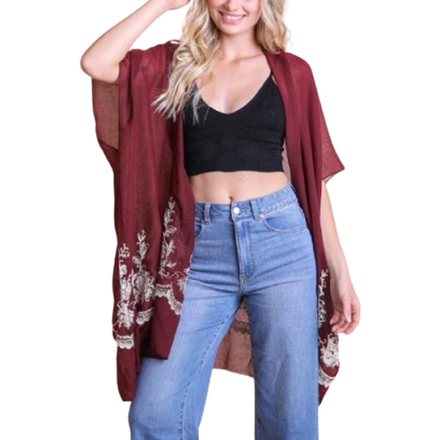 Floral Embroidered Stitch Kimono – Stylish Layering Piece for Any Occasion